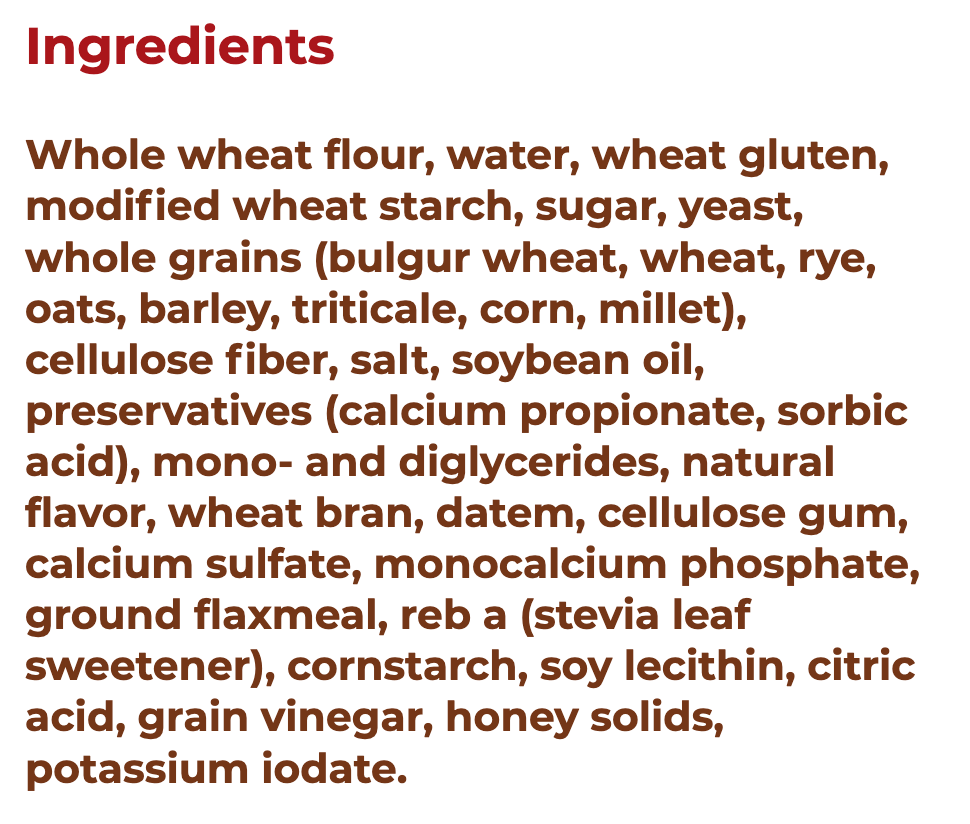 Ingredients in a popular 45-calorie per slice bread.